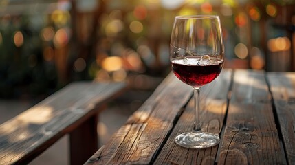 Glass of Wine on The Wooden Table - obrazy, fototapety, plakaty
