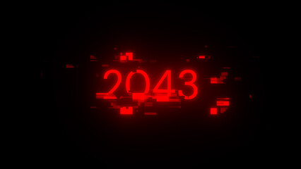 3D rendering 2043 text with screen effects of technological glitches