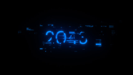 3D rendering 2043 text with screen effects of technological glitches