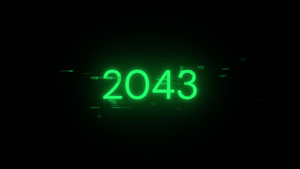 3D rendering 2043 text with screen effects of technological glitches