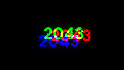 3D rendering 2043 text with screen effects of technological glitches