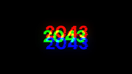 3D rendering 2043 text with screen effects of technological glitches