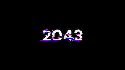 3D rendering 2043 text with screen effects of technological glitches