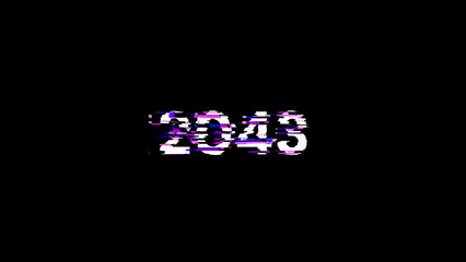 3D rendering 2043 text with screen effects of technological glitches