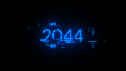 3D rendering 2044 text with screen effects of technological glitches