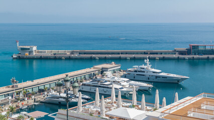 Mediterranean sea, boats and Monaco yacht club timelapse in Monte Carlo district, Monaco