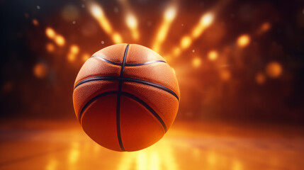 Fototapeta premium basketball ball with lights On the basketball court
