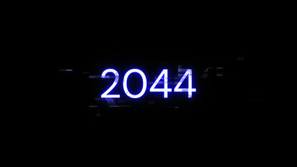 3D rendering 2044 text with screen effects of technological glitches