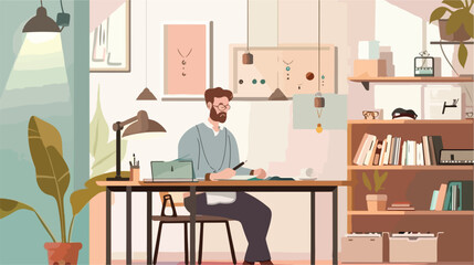 Male jewelry designer working in office Vector illustration