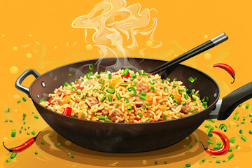 A bowl of food with a lot of rice and meat in it