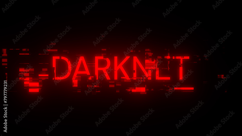 Aufkleber 3d rendering darknet text with screen effects of technological glitches