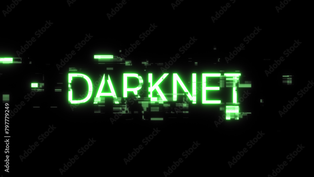 Poster 3d rendering darknet text with screen effects of technological glitches