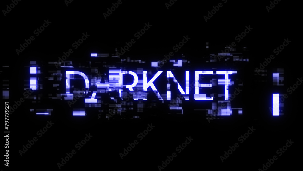Poster 3d rendering darknet text with screen effects of technological glitches