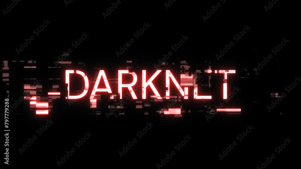Poster 3d rendering darknet text with screen effects of technological glitches
