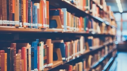 An image of a library, with towering bookshelves filled to the brim with books of various sizes and colors, generated with AI