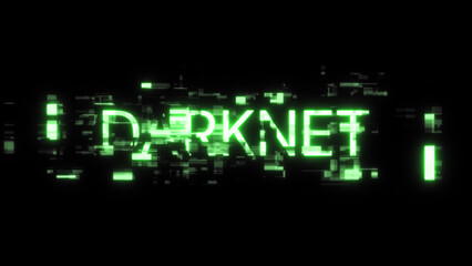 3D rendering darknet text with screen effects of technological glitches