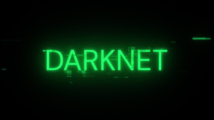 3D rendering darknet text with screen effects of technological glitches
