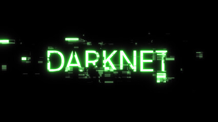 3D rendering darknet text with screen effects of technological glitches