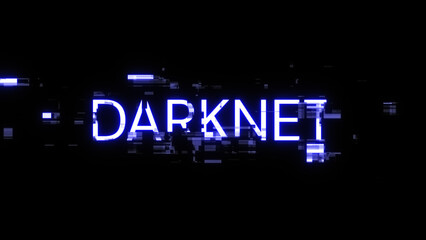 Obraz premium 3D rendering darknet text with screen effects of technological glitches