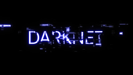 Obraz premium 3D rendering darknet text with screen effects of technological glitches