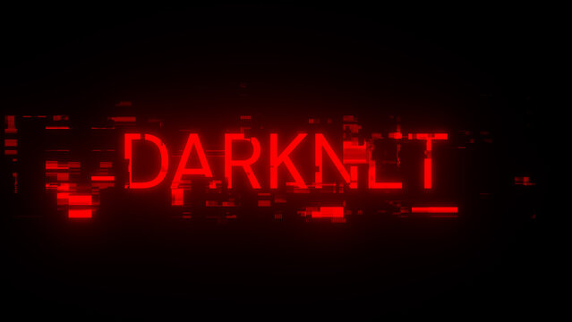 3D rendering darknet text with screen effects of technological glitches