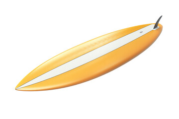 A vibrant yellow surfboard with crisp white stripes gliding across the azure ocean waves