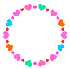 ハートの円形フレーム　素材　丸　枠　飾り枠　飾り罫　見出し　囲み　タイトル　おしゃれ　ポップ　派手　白背景　透過