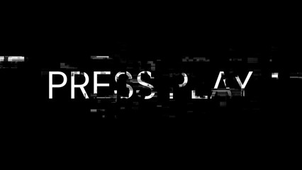 3D rendering press play text with screen effects of technological glitches
