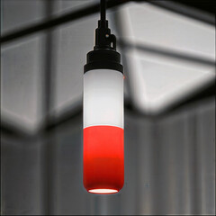 A close-up of a red and white ceiling hanging light. AI Generative