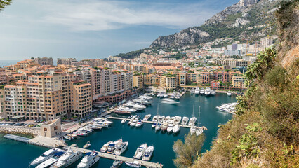 Panoramic view of Fontvieille timelapse - new district of Monaco.