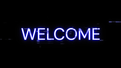 3D rendering welcome text with screen effects of technological glitches