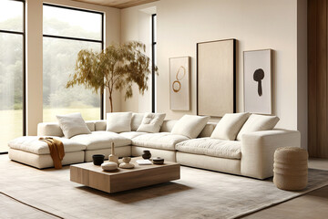Minimalist interior design of modern living room, home.
