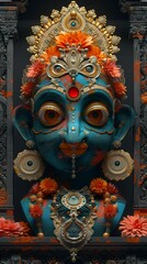 Fototapeta premium Joyous Rath Yatra Celebration: Lord Jagannath and Mandala Black Background Banner