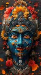 Fototapeta premium Joyous Rath Yatra Celebration: Lord Jagannath and Mandala Black Background Banner