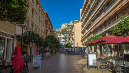 Beautiful old architecture style of residential buildings in the old city center timelapse hyperlapse in Monte Carlo in Monaco - obrazy, fototapety, plakaty