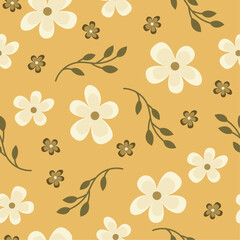 Seamless floral pattern. Background in small yellow flowers on a yellow background for textiles, fabric, cotton fabric, covers, wallpaper, print, gift wrapping, postcard, scrapbooking.