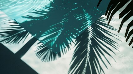 Minimal shot next to the pool with hard shadows, summer vibes, palm tree shadows, artistic shot, realistic shot, high details, sharp details, generated with AI