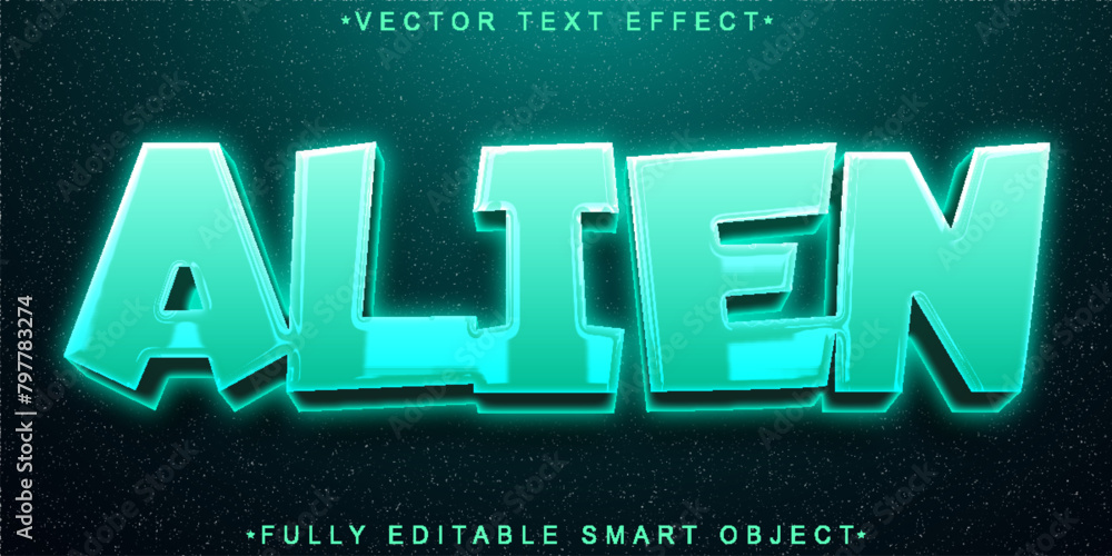 Poster cartoon turquoise alien vector fully editable smart object text effect