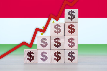 Tajikistan economic collapse, increasing values with cubes, financial decline, crisis and downgrade...