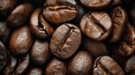 Close up on roasted coffee beans background, generated with AI