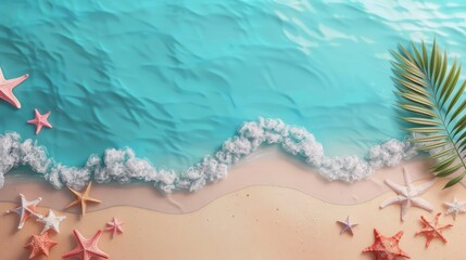 Obraz premium Summer sale banner. top view of summer beach waves background, generated with AI