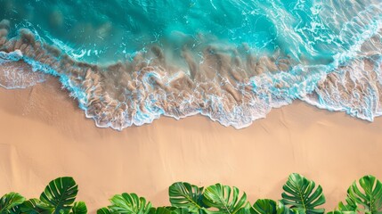 Summer sale banner. top view of summer beach waves background, generated with AI