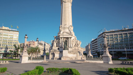 The Marquess of Pombal Square which is an important roundabout in the center of Lisbon timelapse...