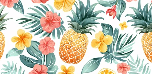 Seamless floral pattern with pineapple.