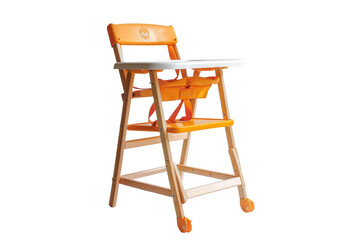 Baby High Chair with Tray and Harness On Transparent Background.