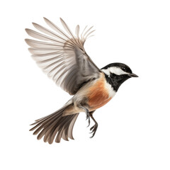 Obraz premium Black-capped Chickadee in Mid-Flight isolated