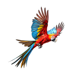 Obraz premium Vibrant Scarlet Macaw in Mid-Flight isolated