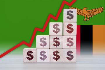 Zambia economic collapse, increasing values with cubes, financial decline, crisis and downgrade...