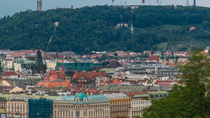 View from the top of the Vitkov Memorial timelapse on the Prague landscape and Vitkov memorials...