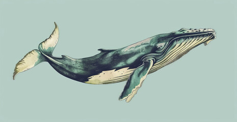 Blue whale simple illustration - obrazy, fototapety, plakaty